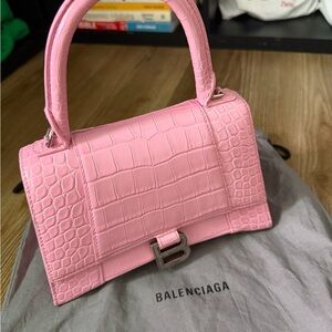 Balenciaga Light Pink Croc-Embossed Satchel